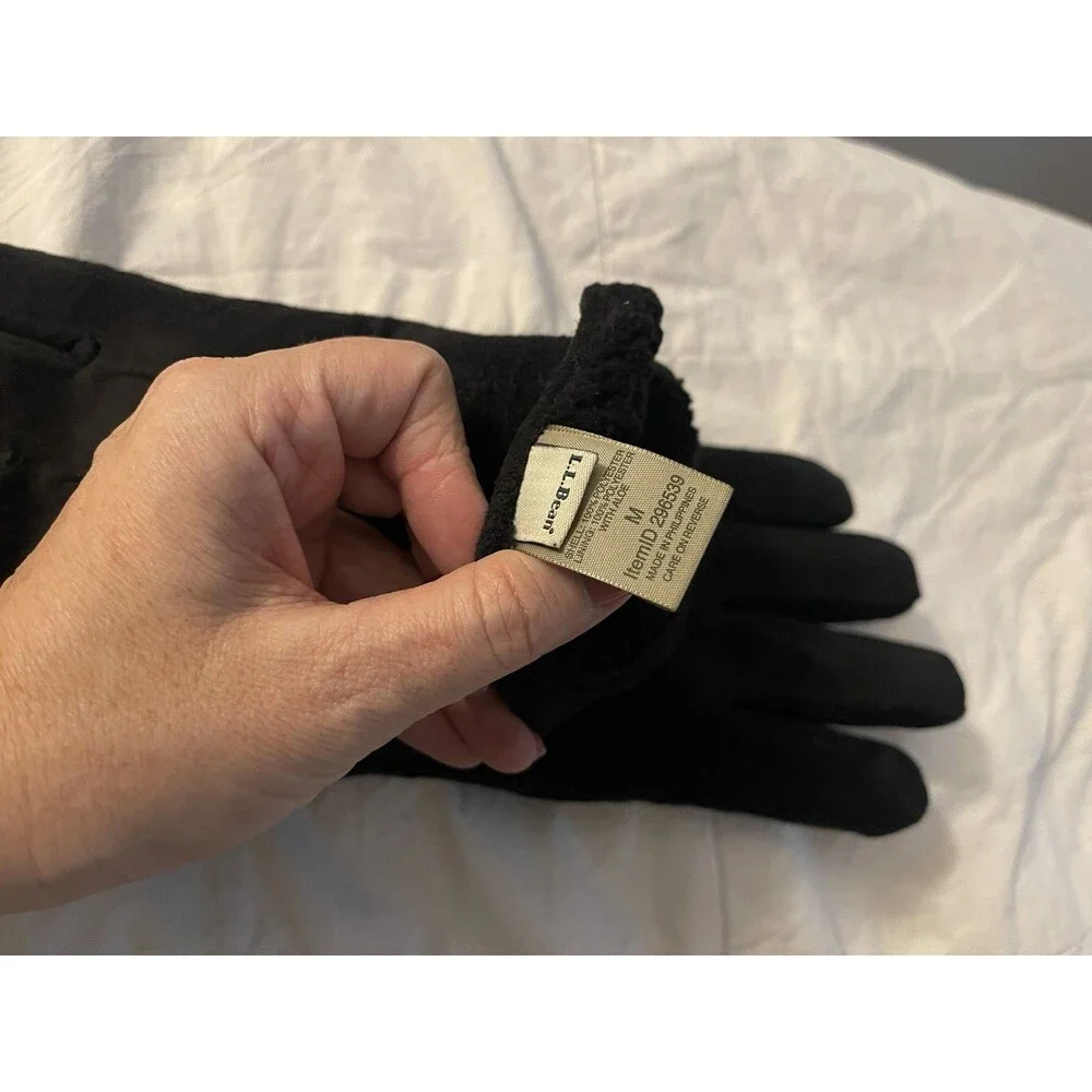 L.L. Bean Town & Field Suede Feel Black Winter Gloves faux Fleece Lining Sz Med